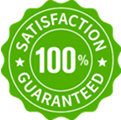 Green badge with the text "Satisfaction 100% Guaranteed" in white letters.